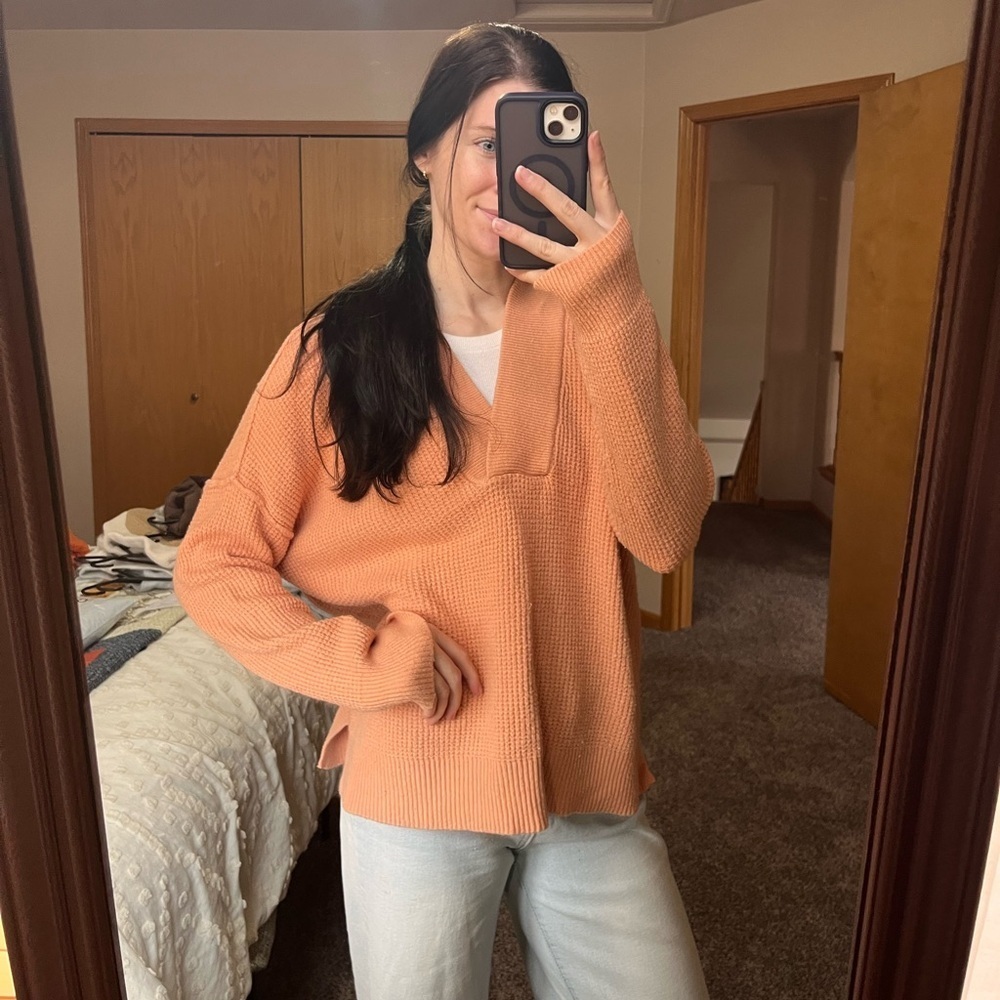 Aerie CozyUp Waffle Knit Hoodie - Peach